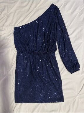 Windsor Navy One-Shoulder Sequin Mini Dress